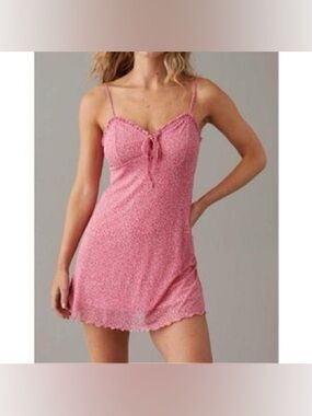 American Eagle Outfitters Pink floral dress with Tie Front